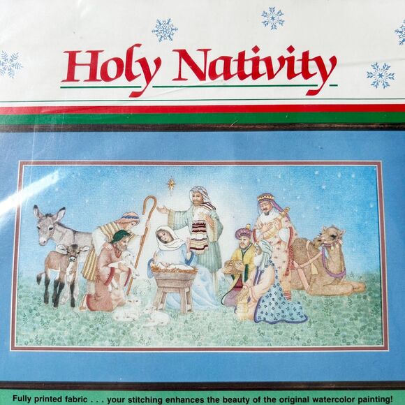 Dimensions Holy Nativity Christmas Crewel Kit Embroidery on Fully Printed Fabric - Picture 2 of 4